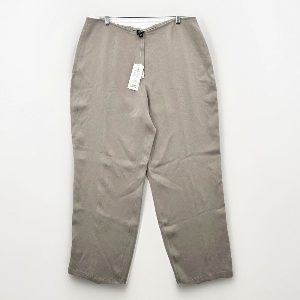 Eileen Fisher Pants XL Heavyweight Stretch Silk Georgette Dove Wide Straight NEW